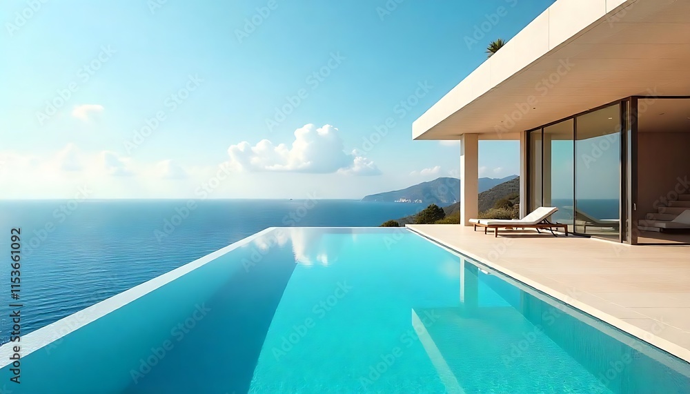 Fototapeta premium Serene Coastal Luxury: Modern Villa with Infinity Pool