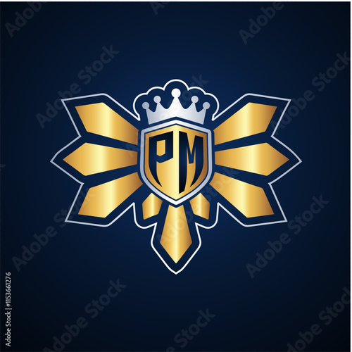 PM initial letters monogram logo for gaming with shield and eagle wing photo