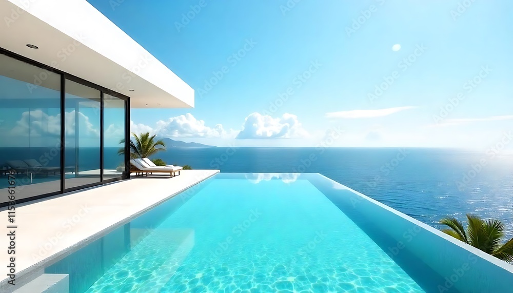 Fototapeta premium Serene Coastal Luxury: Modern Villa with Infinity Pool