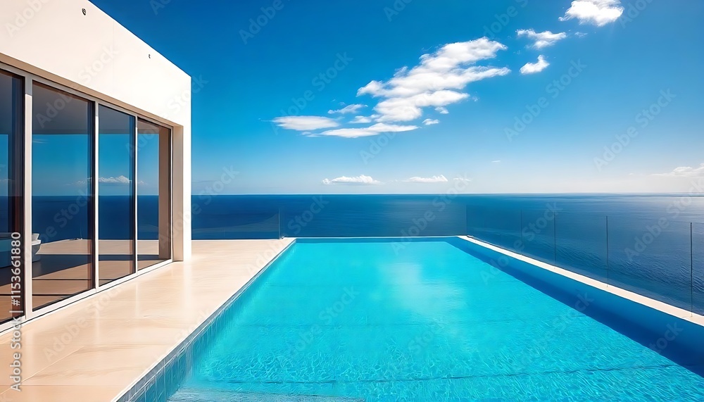 Fototapeta premium Serene Coastal Luxury: Modern Villa with Infinity Pool