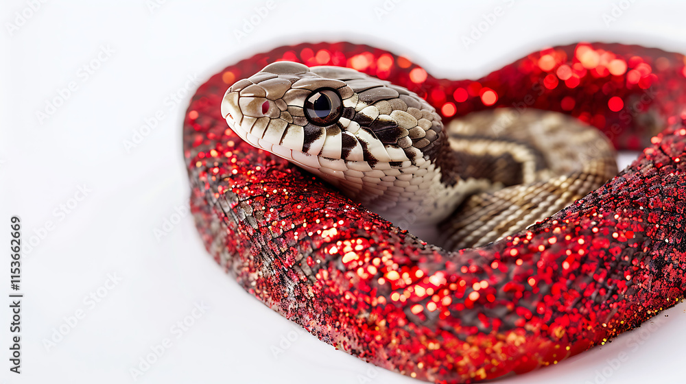 Fototapeta premium Captivating Coiled Crimson Serpent on Glimmering Background