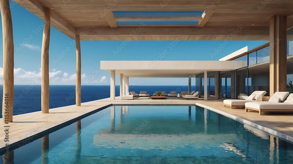 Obraz premium Serene Coastal Luxury: Modern Villa with Infinity Pool