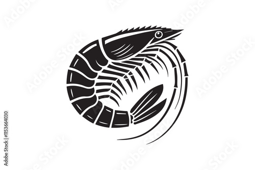 simple black an white shrimp vector silhouette isolated on a white background photo