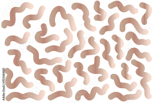 Abstract gradient wavy lines in brown mocha mousse color. Dynamic dark cream geometric pattern on transparent background. Brown ribbons set