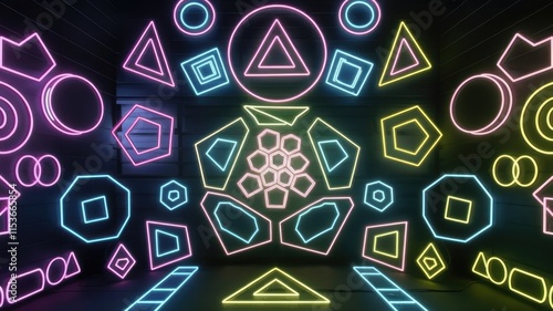 Abstract Geometric Shapes with Neon Glow