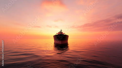 Petroleum Production and Usage, A photorealistic image of an oil tanker sailing, showcasing intricate details and vibrant colors in a coastal setting. photo