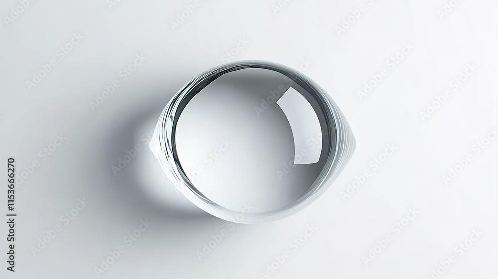 Obraz premium A top-down view of an eye-shaped lens on a white background, in a minimalist style, with soft lighting. 