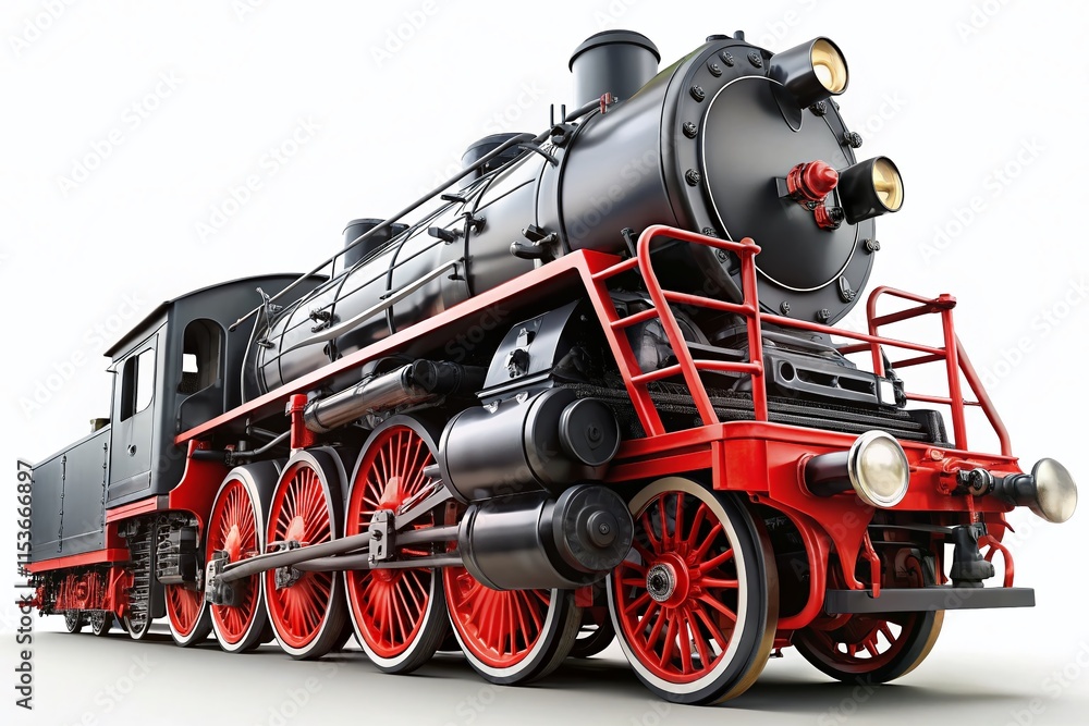 Naklejka premium Black and red engine, four wheels, realistic photo.