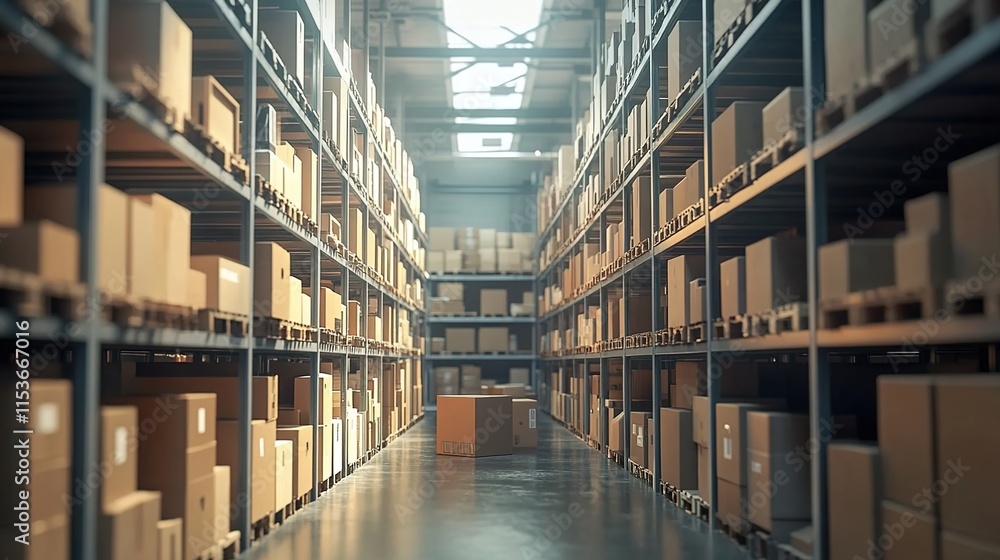 A warehouse with shelves full of boxes, symbolizing the stock house in an e-commerce marketing video animation. A warehouse with shelves full of boxes, symbolizing the stock house in an e-commerce marketing video animation.