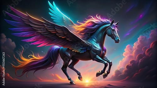 Black Pegasus, Fantasy, Majestic Creature, AI Art photo