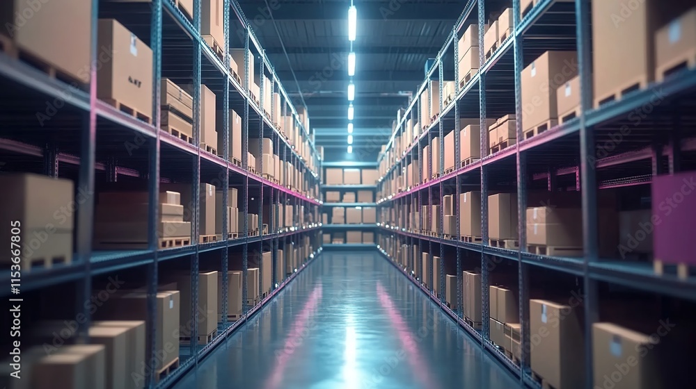 A warehouse with shelves full of boxes, symbolizing the stock house in an e-commerce marketing video animation. A warehouse with shelves full of boxes, symbolizing the stock house in an e-commerce marketing video animation.