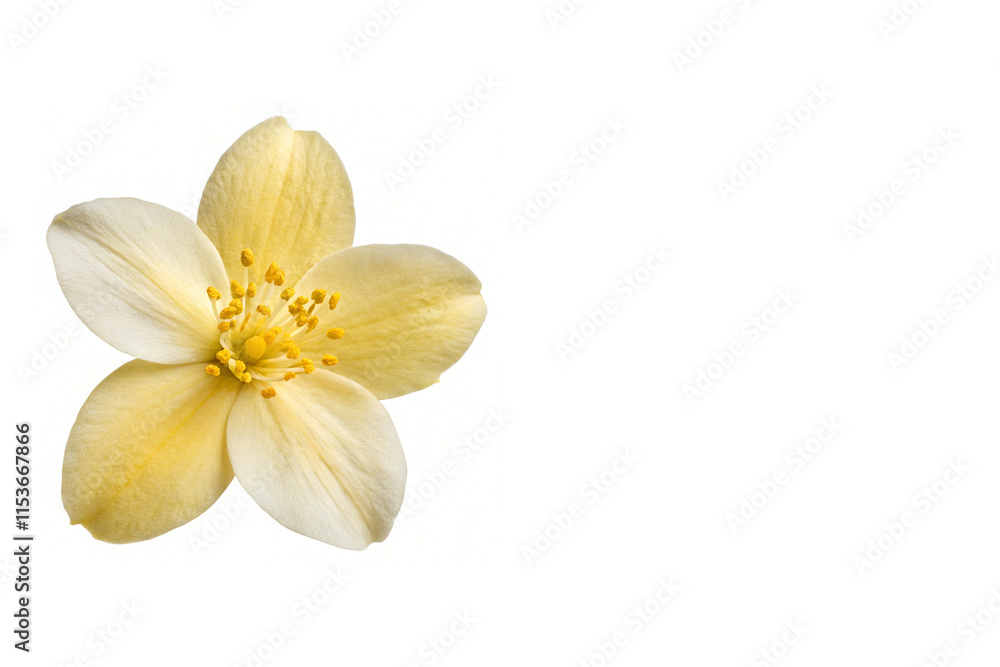 Fototapeta premium Winter Jasmine Flower Placed on Left Side Isolated on White Background