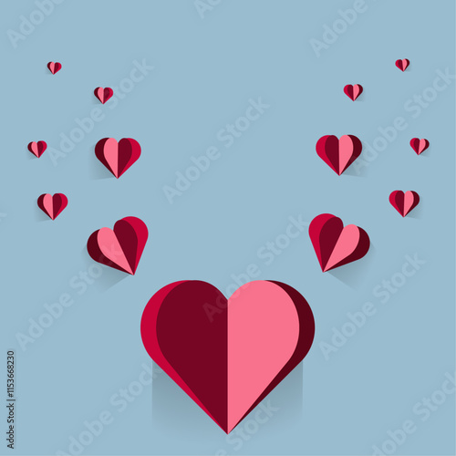 A minimalist heart design divided into two symmetrical halves, with the left side in deep red and A vibrant heart design, divided into contrasting red and pink sides