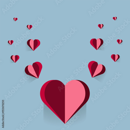 A minimalist heart design divided into two symmetrical halves, with the left side in deep red and A vibrant heart design, divided into contrasting red and pink sides