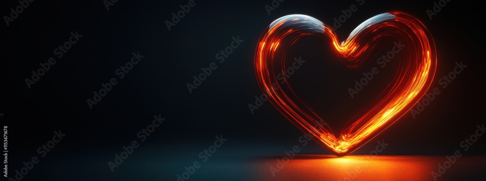 Glowing red neon heart pattern on black background with plenty of copy space Glowing red neon heart pattern on black background with plenty of copy space