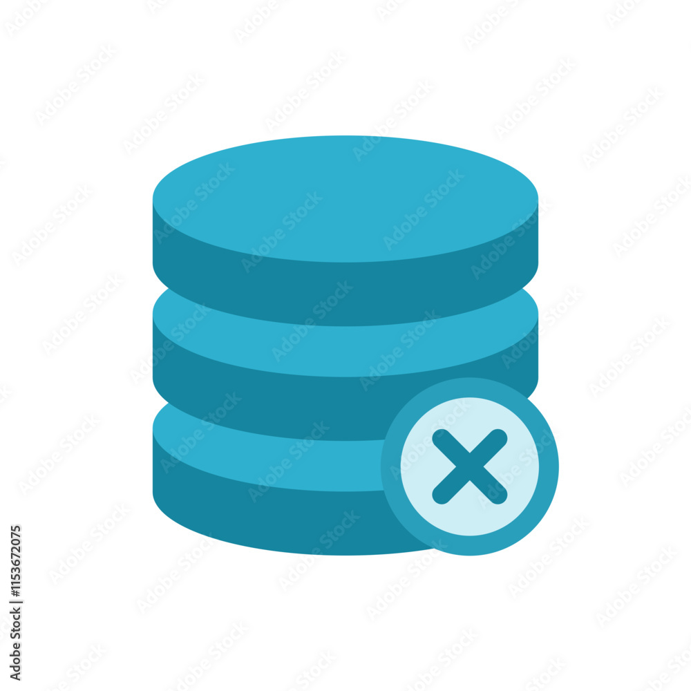 database icon with X failed symbol. datum symbol. data storage. database icon with X failed symbol. datum symbol. data storage.