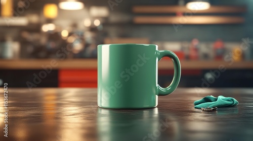 Green Mug on a Workshop Counter. Generative AI photo