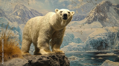 Arctic Polar Bear in Frozen Landscape Diorama