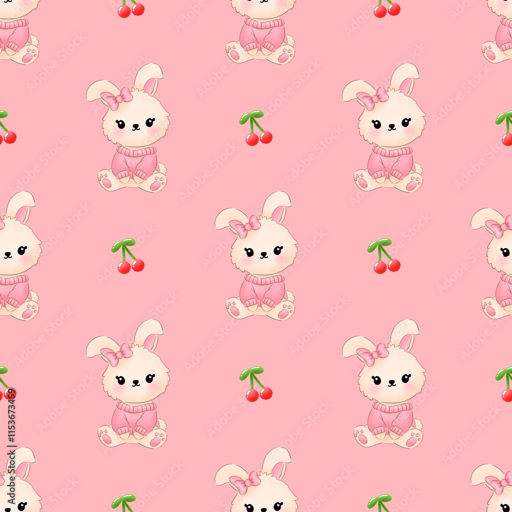 Obraz premium Seamless Pattern Cute Rabbit, Cartoon Bunny Cute, Seamless Textile Art for Texture and Background