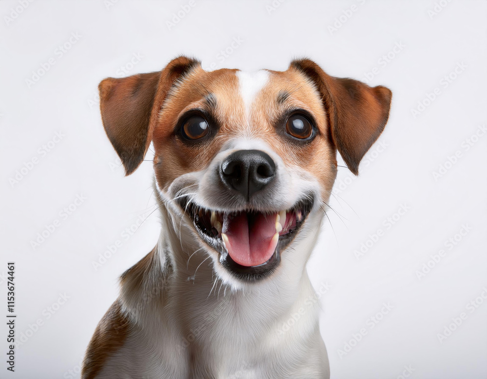 happy short dog in the white background; amazing emotional pet; studio shot happy short dog in the white background; amazing emotional pet; studio shot