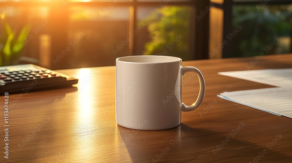 Minimalist Mug Mockup on Desk. Generative AI Minimalist Mug Mockup on Desk. Generative AI