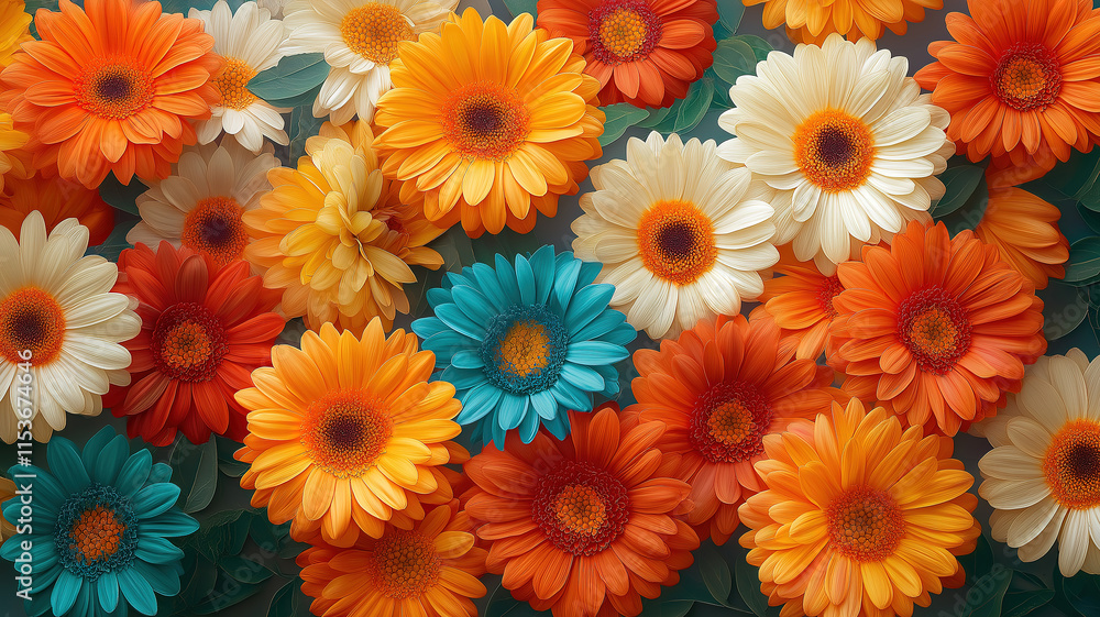 Beautiful gerberas arranged in a flat lay greeting card design for a fresh, floral touch Beautiful gerberas arranged in a flat lay greeting card design for a fresh, floral touch