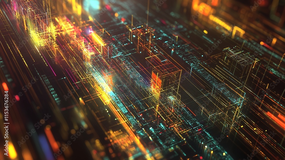 Futuristic Data Blockchain Network, Pulsating Nodes and Secure Chains on Dark Backdrop, Vibrant Digital Grid Concept Futuristic Data Blockchain Network, Pulsating Nodes and Secure Chains on Dark Backdrop, Vibrant Digital Grid Concept
