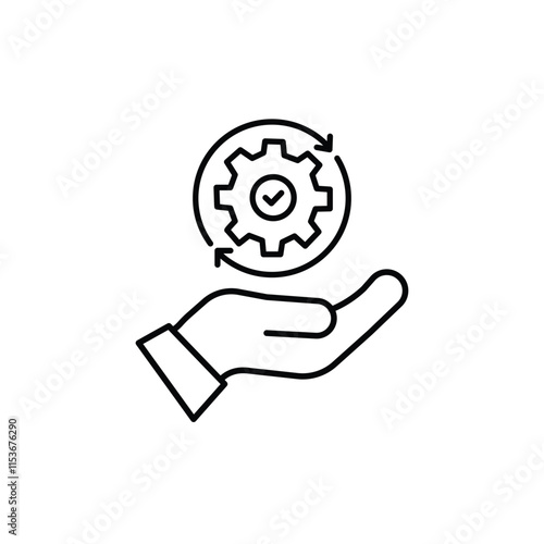 hand holding gear like optimize system icon. linear trend modern simple digital perform logotype graphic stroke design web element isolated on white. concept of workflow symbol or efficient pictogram