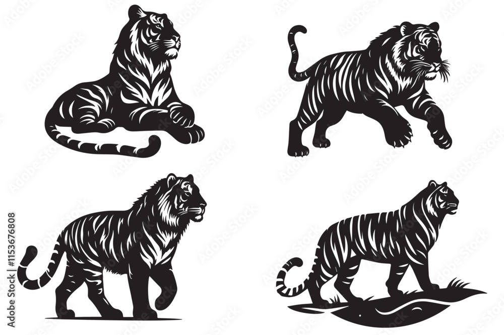 set of tiger silhouette 