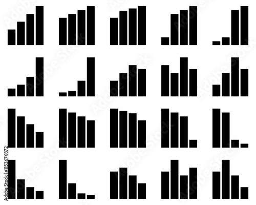 グラフ　セット　黒　ベクター　上昇　下降　シルエット