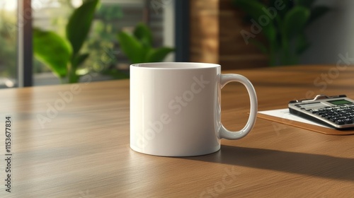 Wallpaper Mural Minimal mug mockup on office desk. Generative AI Torontodigital.ca