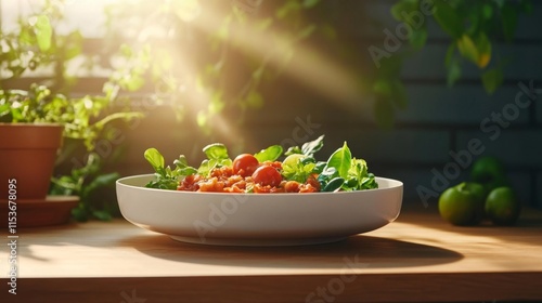 Fresh Salad Bowl with Sunlit Greens. Generative AI photo