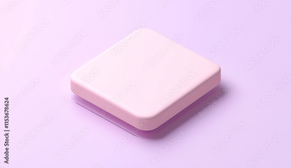Pink square button, pastel, isometric, minimal, 3D render.