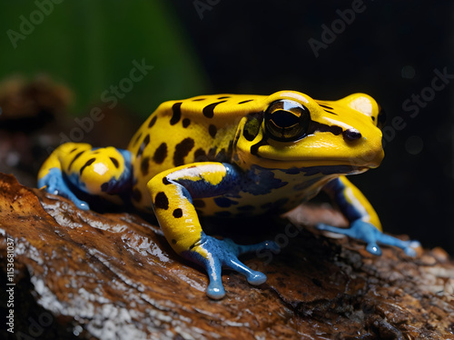 A frog, such as the golden poison dart frog, with its beautiful and vibrant skin patterns that act as a warning to predators. photo