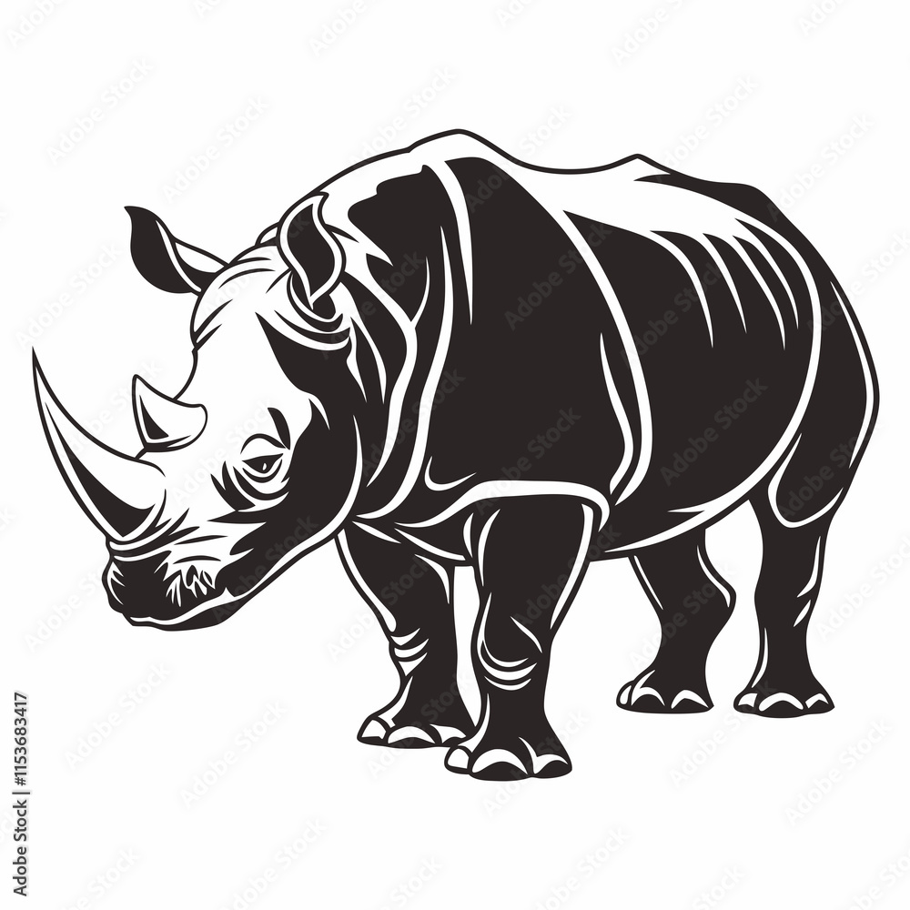 Fototapeta premium White Rhinoceros vector silhouette black design white background