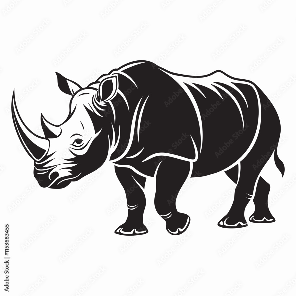 White Rhinoceros vector silhouette black design white background White Rhinoceros vector silhouette black design white background