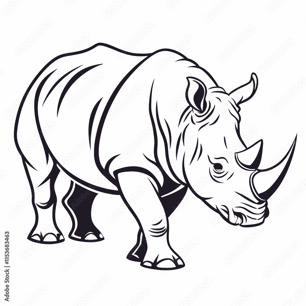 White Rhinoceros vector silhouette black design white background White Rhinoceros vector silhouette black design white background