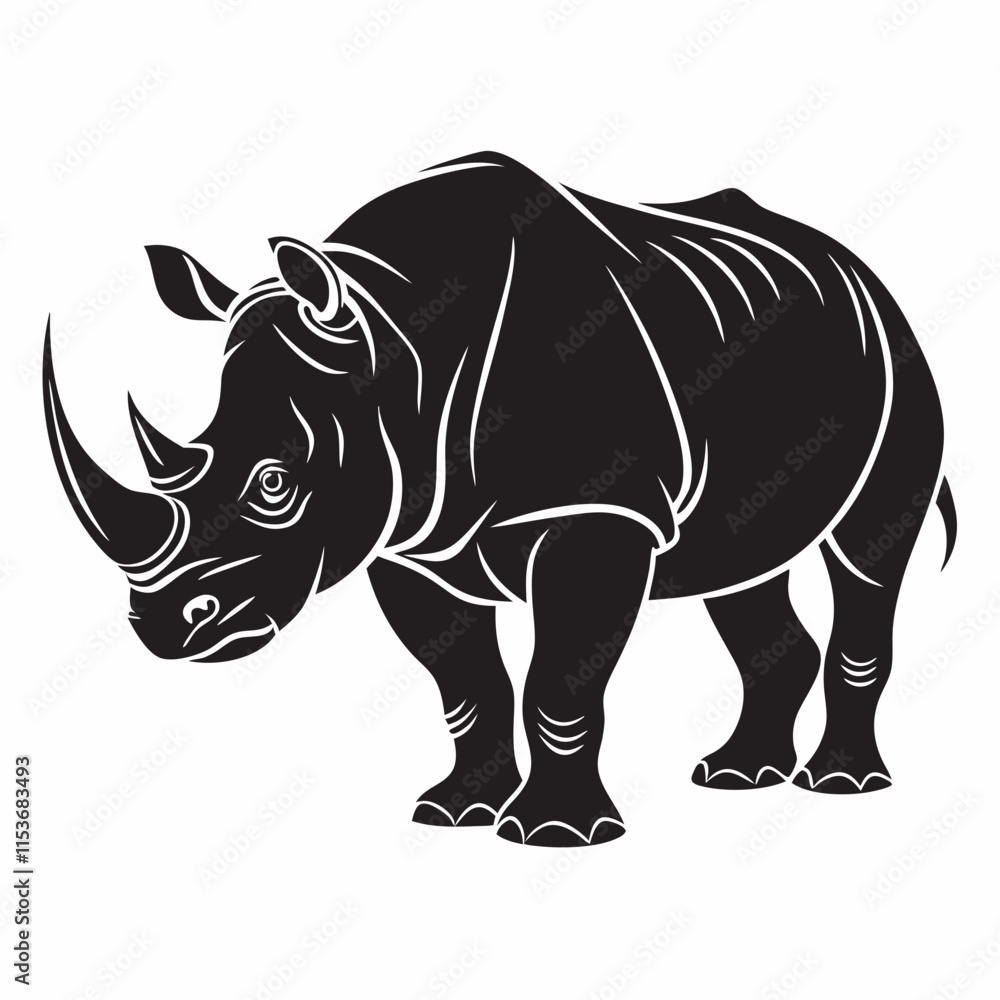 White Rhinoceros vector silhouette black design white background White Rhinoceros vector silhouette black design white background