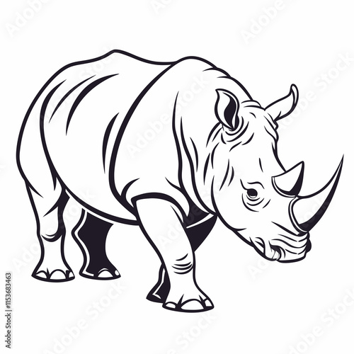 White Rhinoceros vector silhouette black design white background