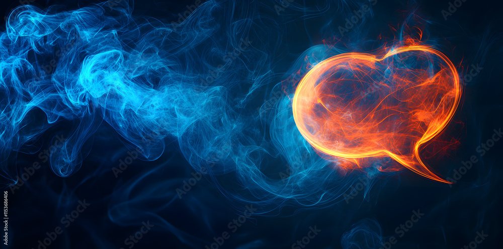 Speech Bubble Made of Fire and Smoke on Dark Background Speech Bubble Made of Fire and Smoke on Dark Background