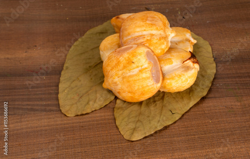 Borassus Flabellifer or Ice Apple or Wine Palm or Doub Palm - Young Fruit with Sweet and Healthy Water. In India, one of the fruits you will find on every street corner during summer. photo