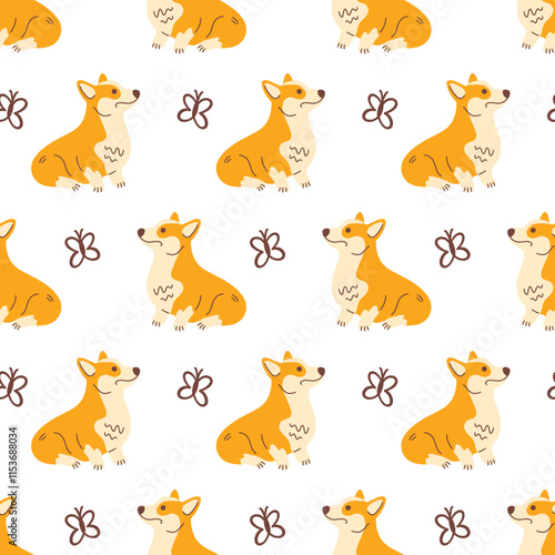 Cute welsh corgi dog vector seamless pattern