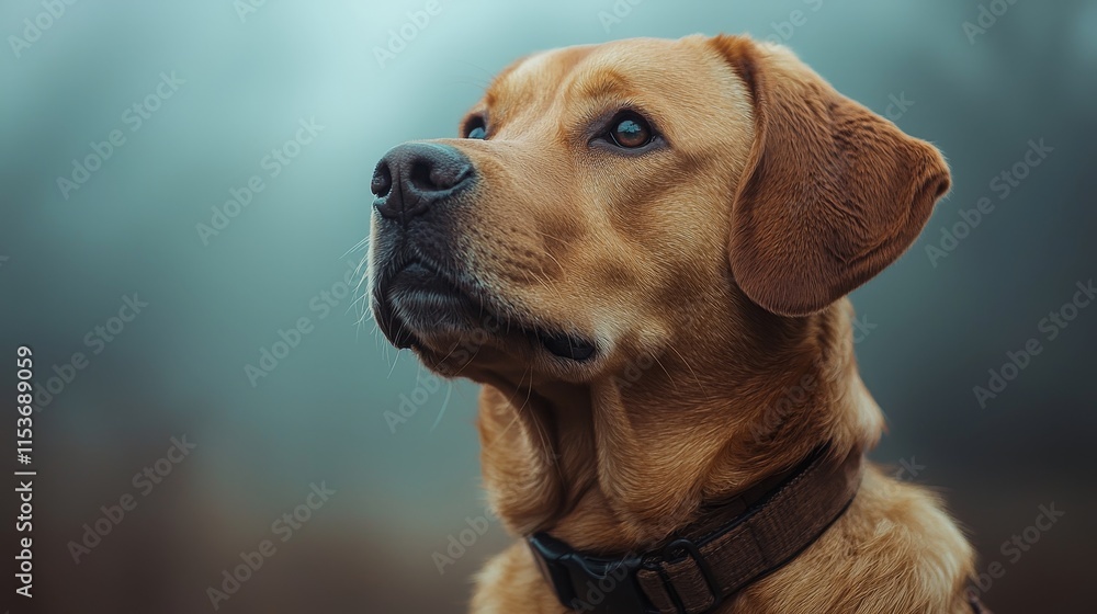 Golden Labrador in a Misty Landscape Golden Labrador in a Misty Landscape