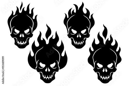 Fire skull icon silhouette.