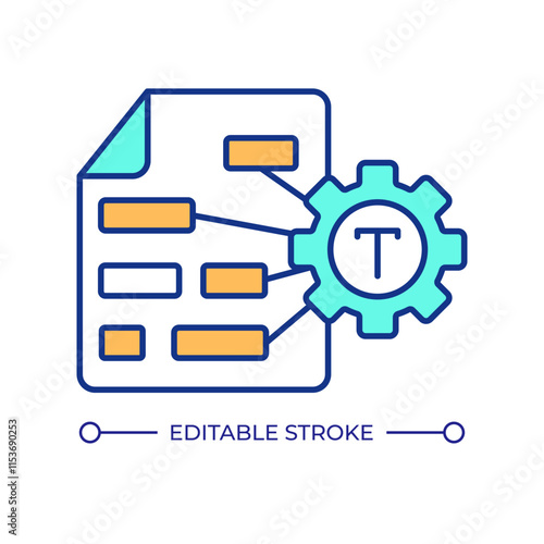 Text recognition AI system RGB color icon. Word embedding machine learning. Content semantic relationships analysis. Isolated vector illustration. Simple filled line drawing. Editable stroke