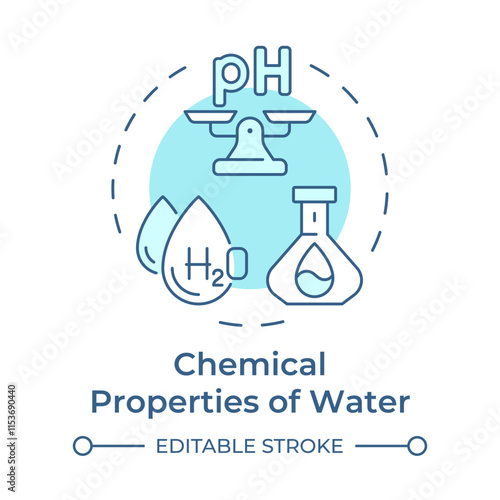 Chemical properties of water soft blue concept icon. Determine liquid suitability for usage. Quality control. Round shape line illustration. Abstract idea. Graphic design. Easy to use in article