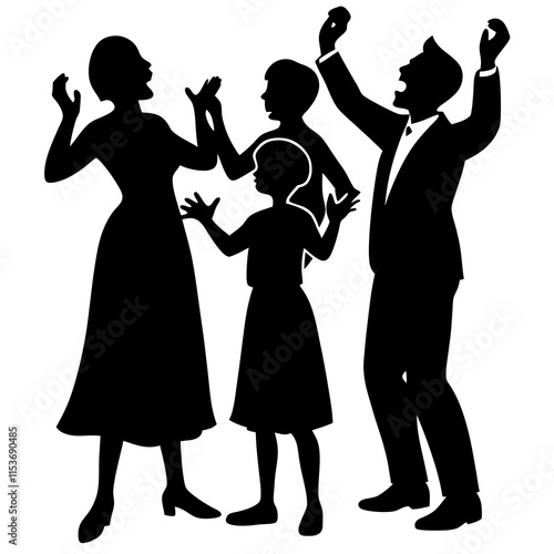 Family singing together silhouette vector on white background