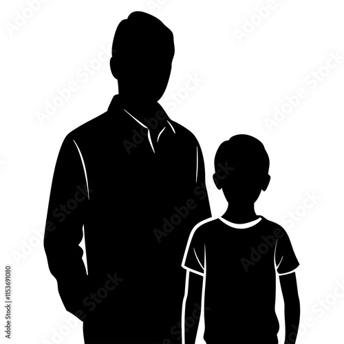 Father and son silhouette on white background