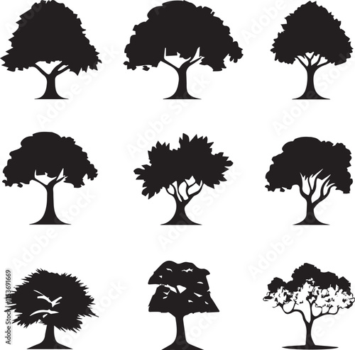 set of trees silhouettes