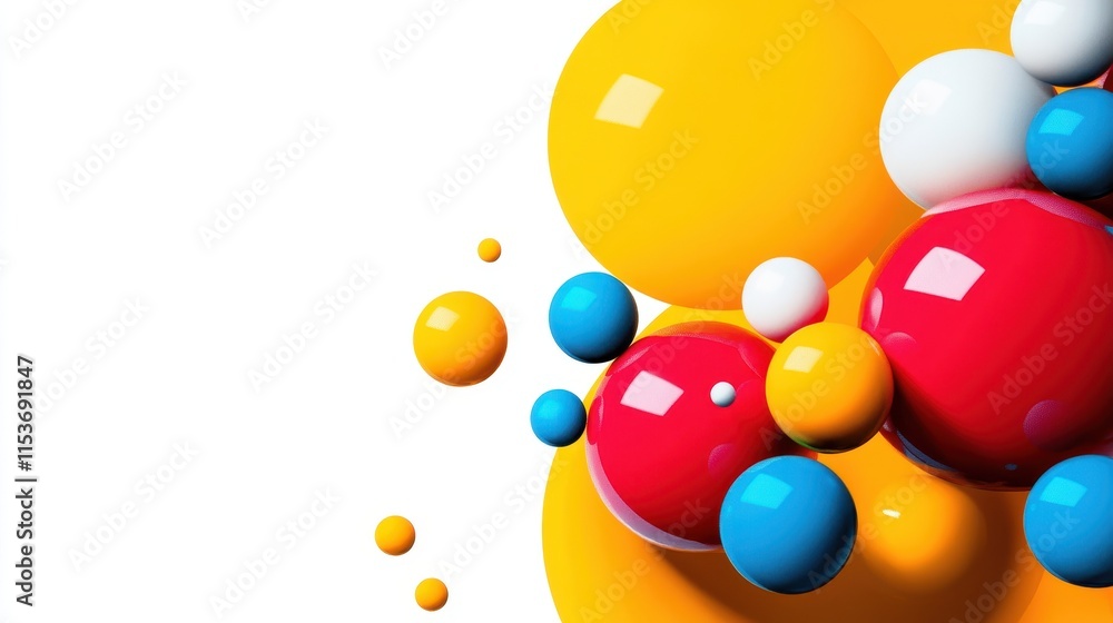Colorful Abstract Composition of Spheres and Circles on White Background Colorful Abstract Composition of Spheres and Circles on White Background